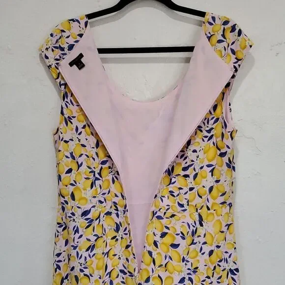 Ann Taylor Yellow Lemon Print Maxi Dress with Blue Leaves - Picture 8 of 14